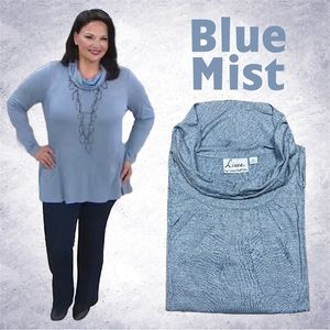 Linea by Louis Dell'Olio Cowl Neck Long Sleeve Knit Top A268132 NWT 2X Blue Mist